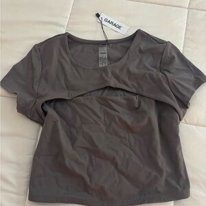 Garage Women's Charcoal Short Sleeve Tee with cutout in center